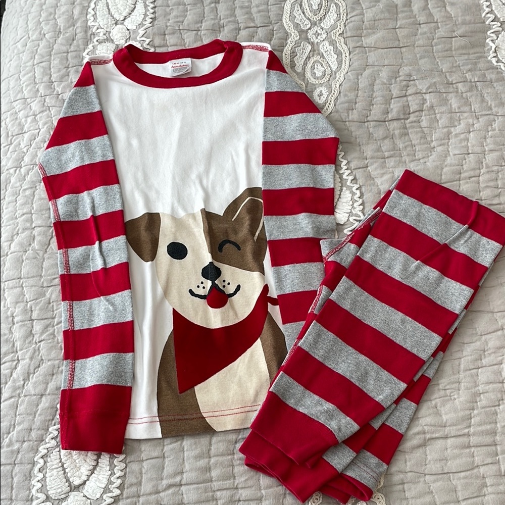 Hanna Andersson | Red and Gray Striped Kids Pajamas with Dog Print
